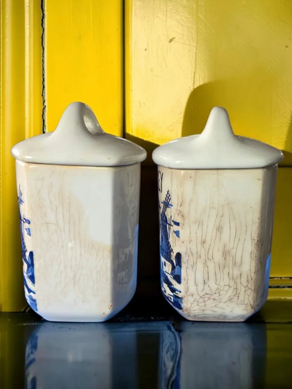 VINTAGE YVONNE CHECHOSLAVAKIAN Blue/Whte Ceramic/Porcelain Canisters